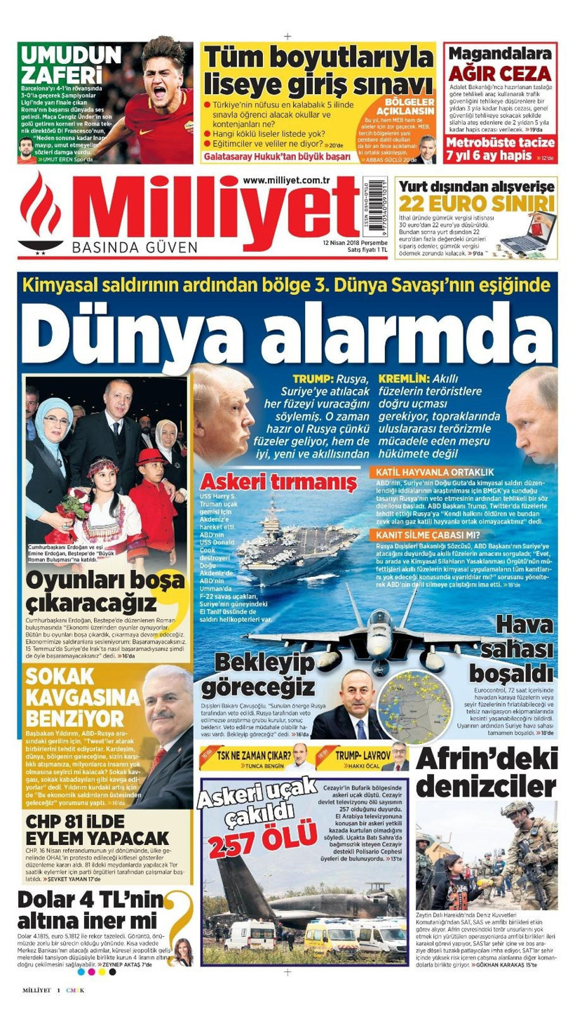 Gazete manşetleri 12 Nisan 2018 Hürriyet - Sözcü - Posta - Resim: 1