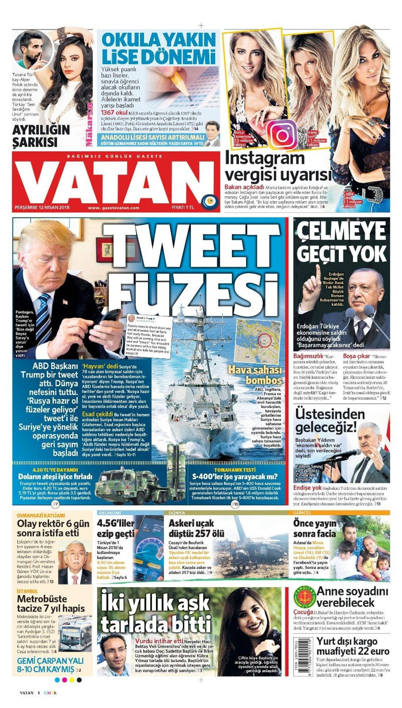 Gazete manşetleri 12 Nisan 2018 Hürriyet - Sözcü - Posta - Resim: 3