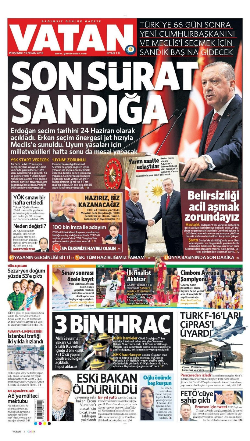 Gazete manşetleri 19 Nisan 2018 Hürriyet - Sözcü - Habertürk - Resim: 4