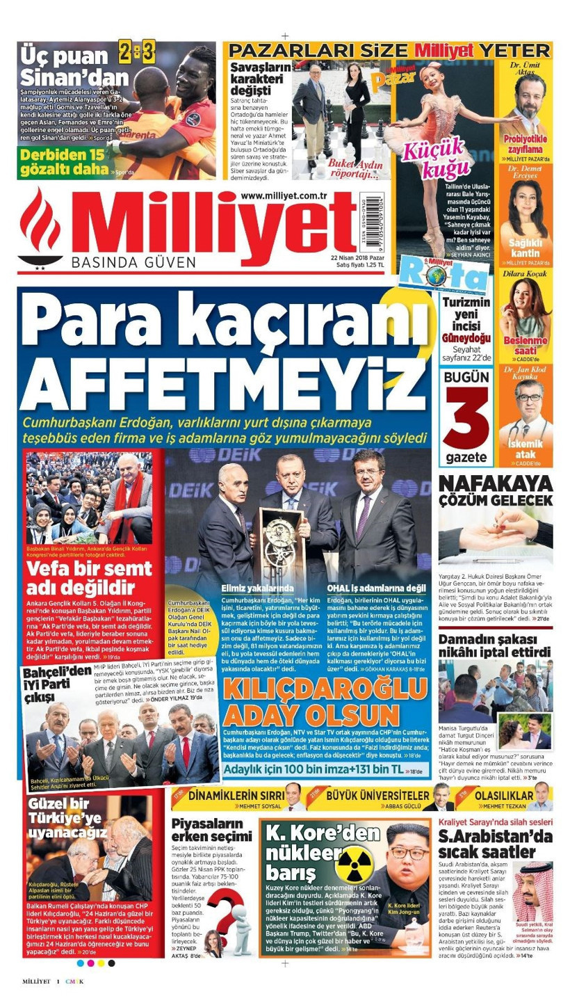 Gazete manşetleri 22 Nisan 2018 Hürriyet - Sözcü - Fanatik - Resim: 2