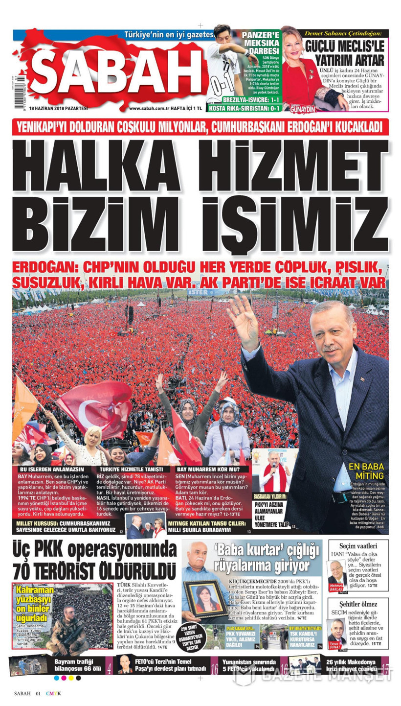 Gazete manşetleri 18 Haziran 2018 Hürriyet - Sözcü - Habertürk - Resim: 4