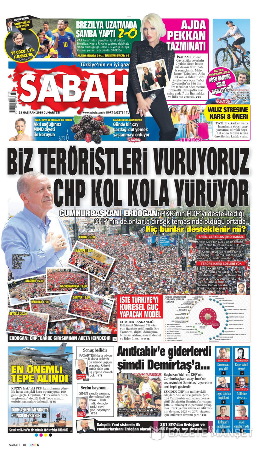 Gazete manşetleri 23 Haziran 2018 Hürriyet - Sözcü - Habertürk - Resim: 3