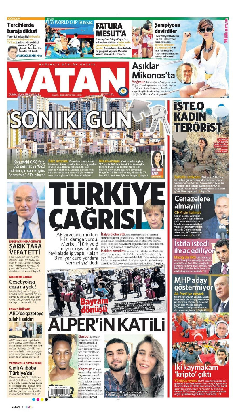 Gazete manşetleri 29 Haziran 2018 Hürriyet - Sözcü - Habertürk - Resim: 4