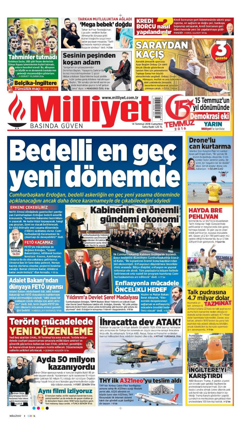 Gazete manşetleri 14 Temmuz 2018 Hürriyet - Sözcü - Posta - Resim: 2