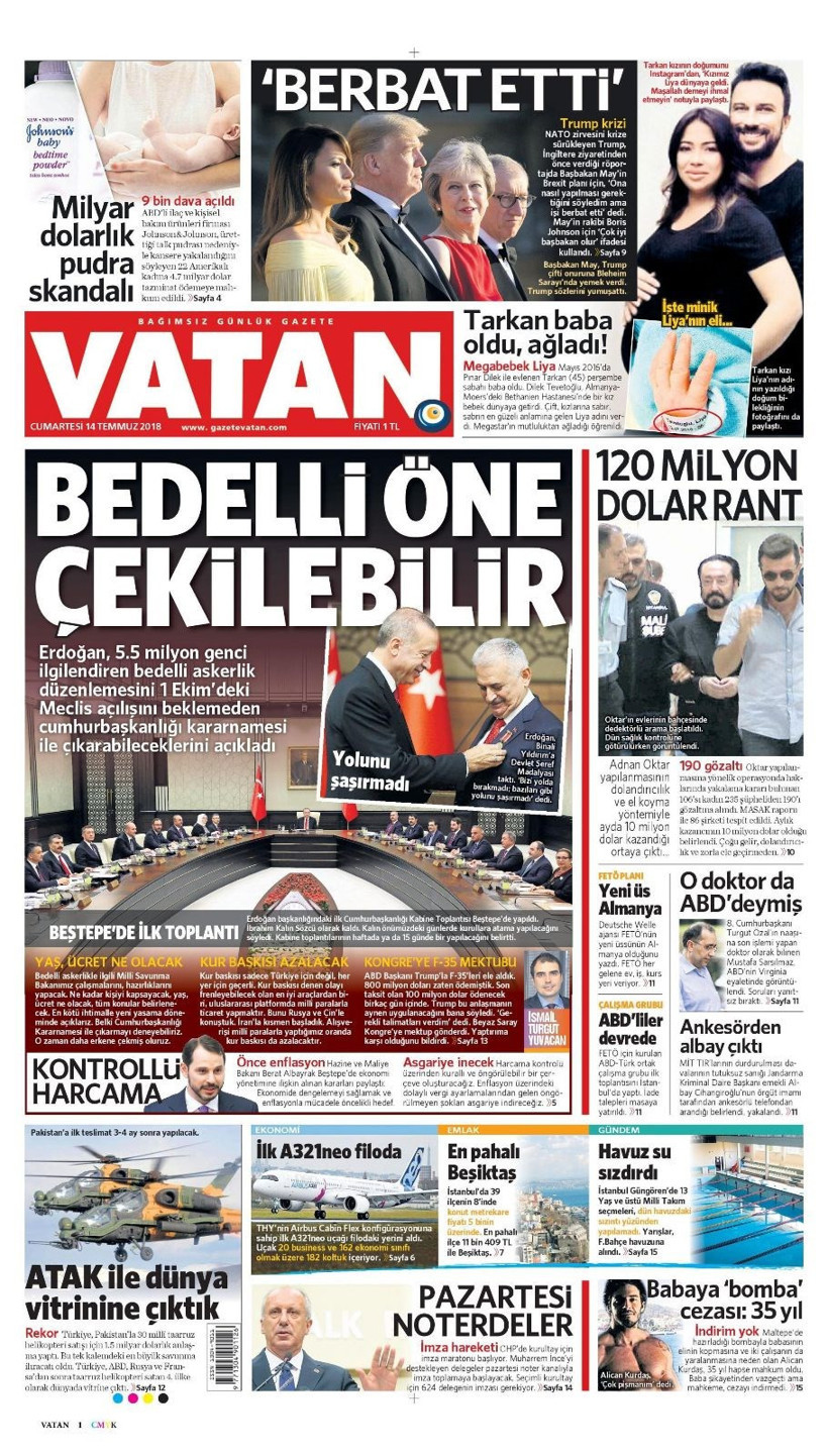 Gazete manşetleri 14 Temmuz 2018 Hürriyet - Sözcü - Posta - Resim: 3