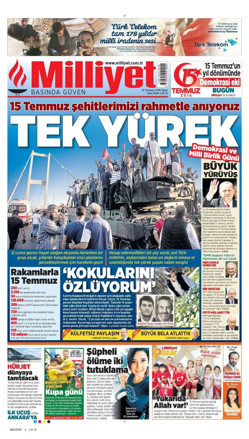 Gazete manşetleri 15 Temmuz 2018 Hürriyet - Sözcü - Fanatik - Resim: 2