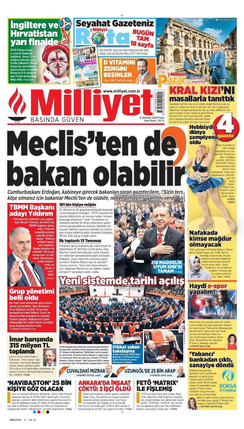 Gazete manşetleri 8 Temmuz 2018 Hürriyet - Sözcü - Fanatik - Resim: 1