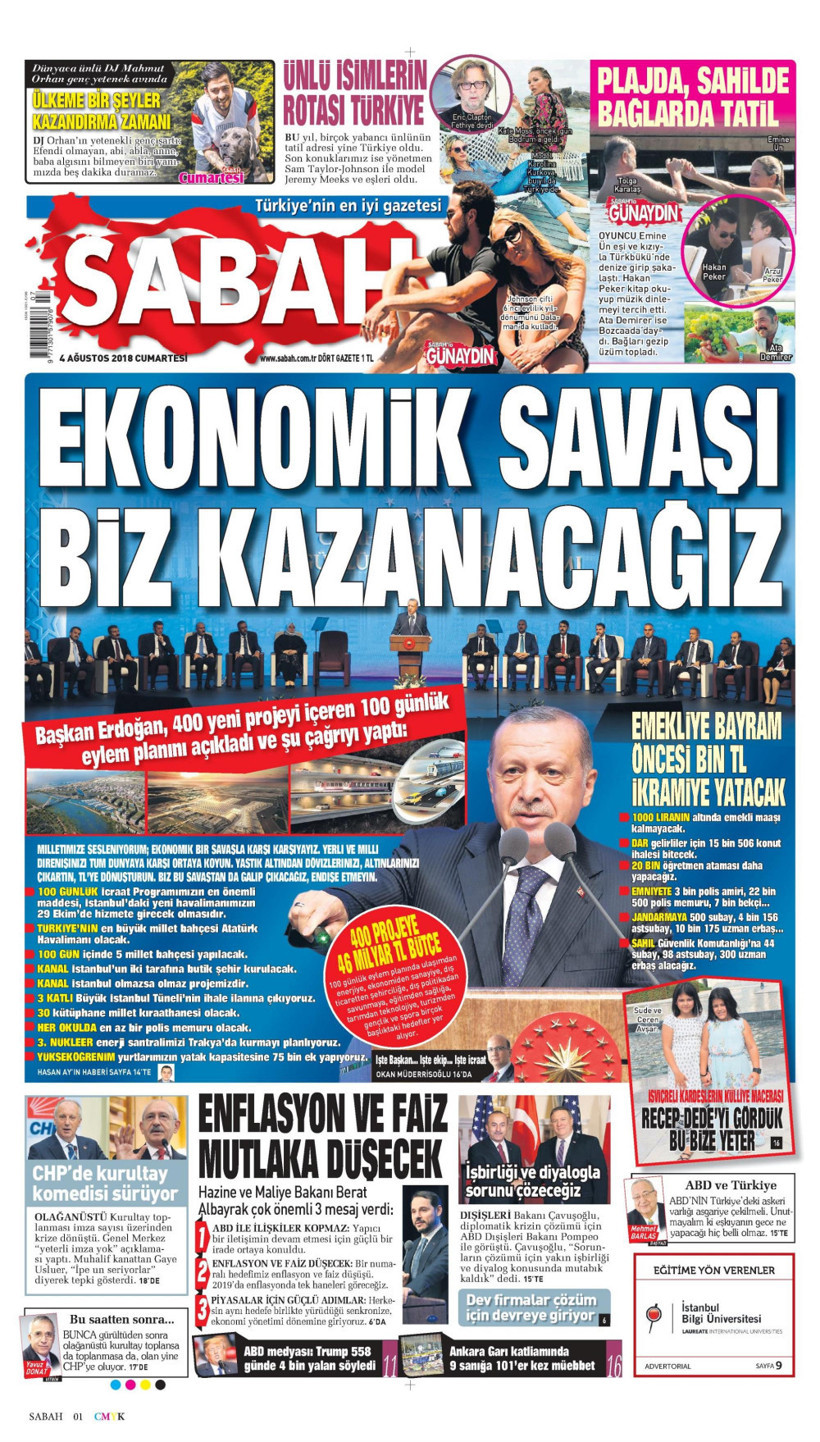 Gazete manşetleri 4 Ağustos 2018 Sabah - Posta - Hürriyet - Milliyet - Resim: 3
