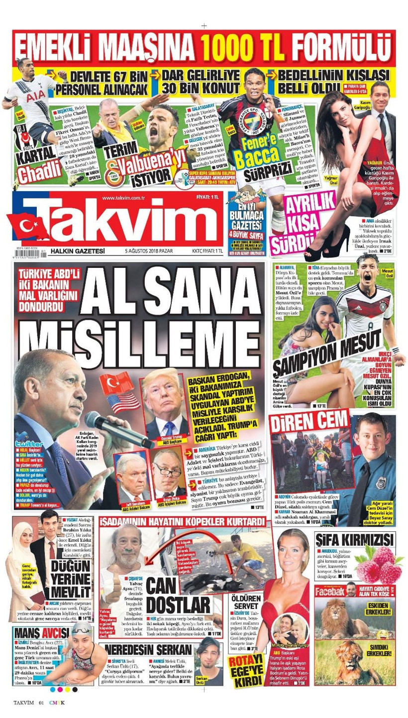 Gazete manşetleri 5 Ağustos 2018 Hürriyet - Posta - Sabah - Resim: 4