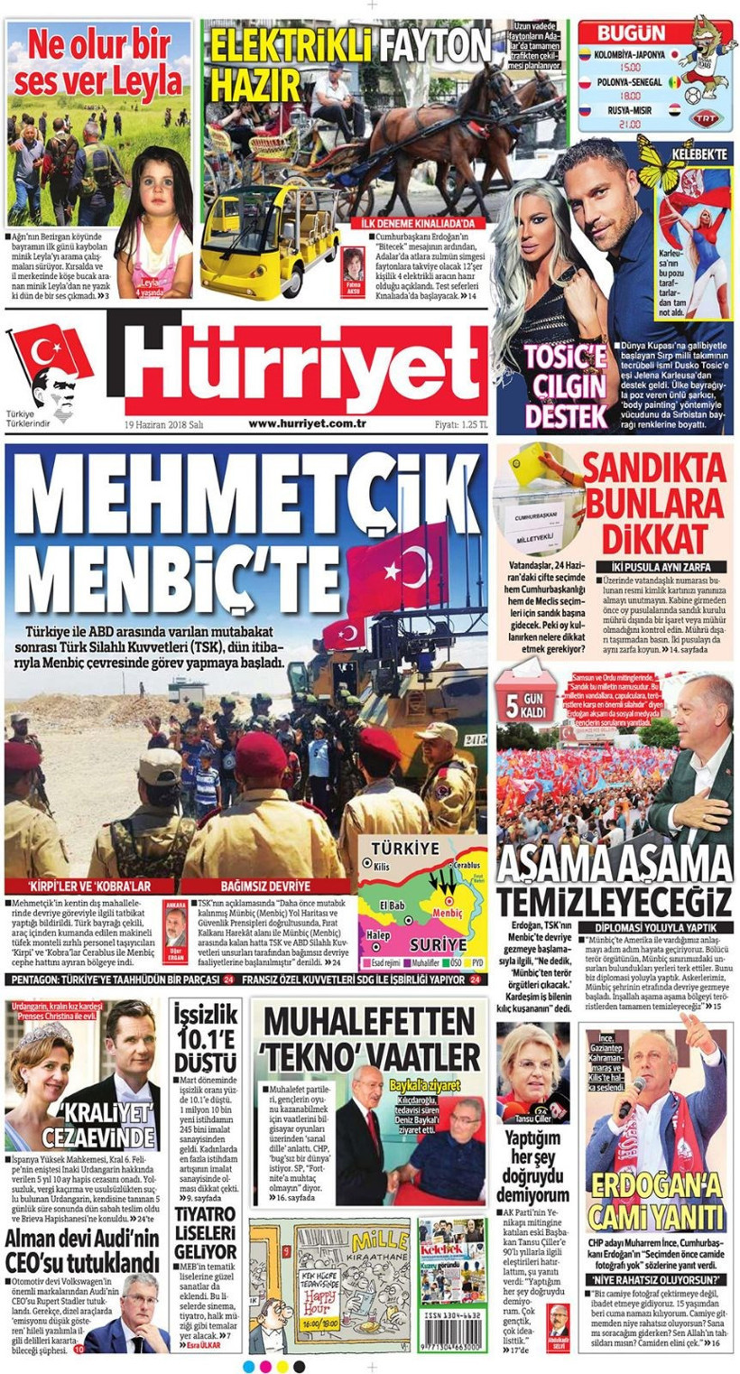 Gazete manşetleri 19 Haziran 2018 Hürriyet - Sözcü - Habertürk - Resim: 4