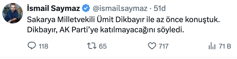 AK Parti'ye ge&ccedil;eceği iddia edilmişti! &Uuml;mit Dikbayır'dan a&ccedil;ıklama - Resim: 0