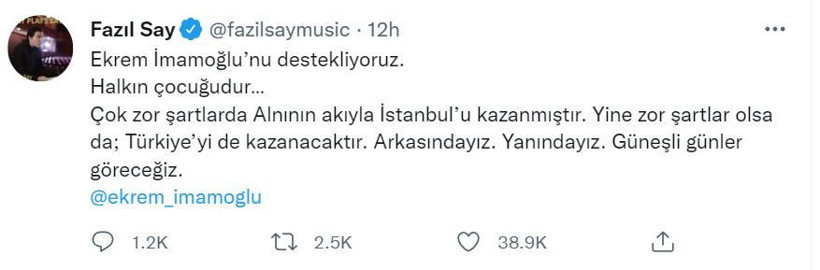 Fazıl Say'dan Ekrem İmamoğlu'na destek tweeti: İstanbul'u kazandı, Türkiye'yi de kazanır - Resim: 4
