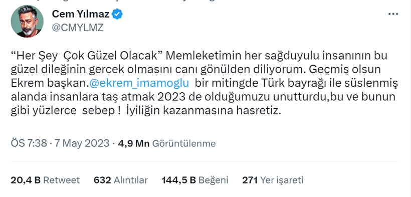 Saldırıya uğrayan Ekrem İmamoğlu'na sanatçılardan destek! Cem Yılmaz, Tarkan, Şahan Gökbakar.... - Resim: 3