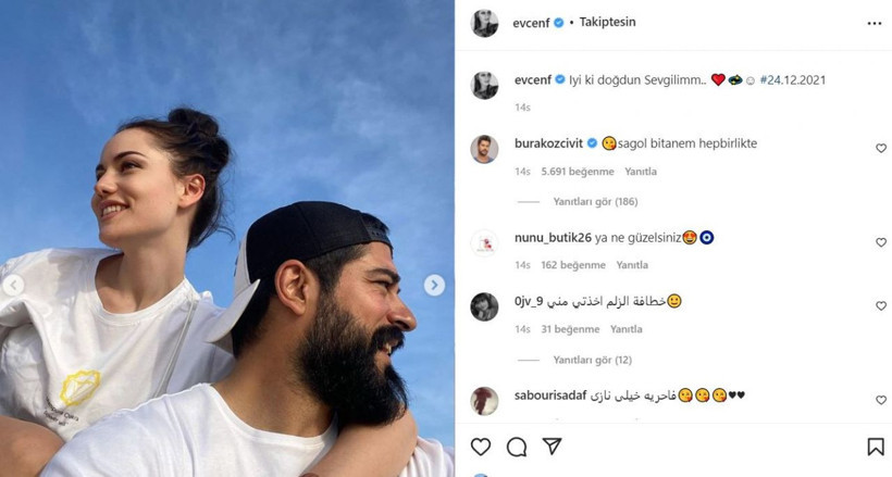 Burak Özçivit Fahriye Evcen'in kolunu ısırdı doğum günü pozları Instagram'da caps oldu! - Resim: 1
