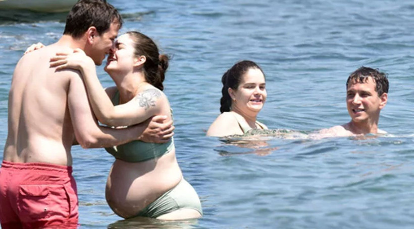 Selahattin Paşalı ve eşi Lara Tümer tatil sezonunu açtı! Ünlü oyuncu hamile eşini sırtında taşıdı - Resim: 3