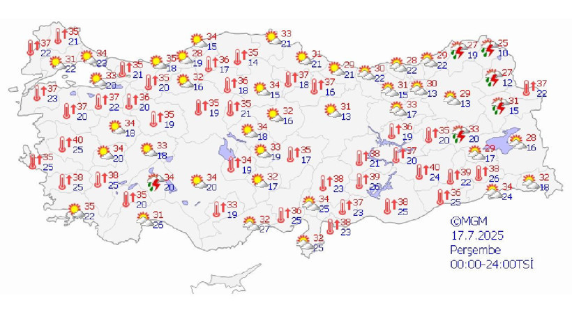 17 Temmuz 2025 Meteoroloji'den uyarı geldi! Sıcaklık ve kuvvetli yağış etkili olacak... - Resim: 2