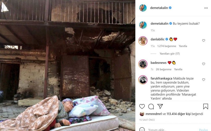 Manavgat yangınında evi yanıp sokakta uyumak zorunda kalan teyzeye Demet Akalın'dan yardım - Resim: 2