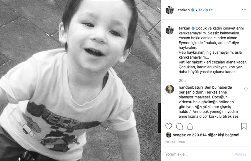 Tarkan'dan İzmir'de öldürülen Eymen bebekle ilgili tepki dolu mesaj: Sessiz kalmayalım - Resim: 1