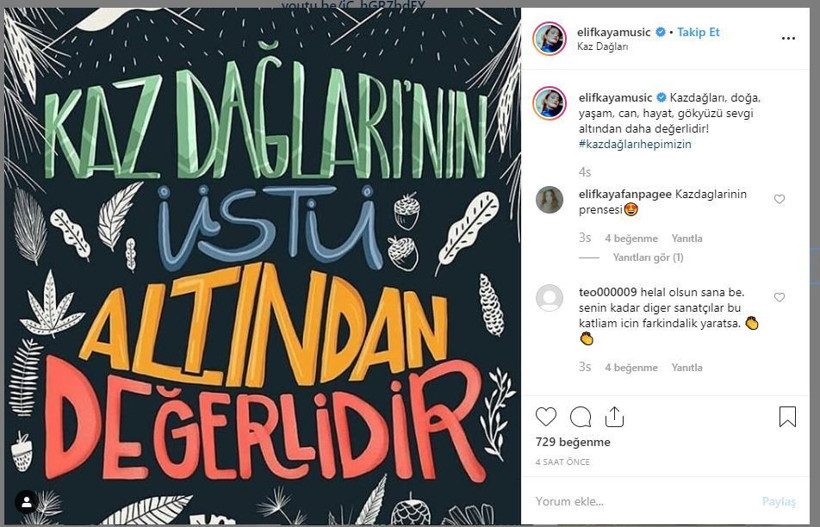 Şarkıcı Elif Kaya Kaz Dağları için soyundu mesajı olay oldu - Resim: 3