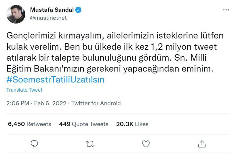 'Sömestr tatili uzatılsın' Twitter'da TT oldu Mustafa Sandal'ın twitine Gülben Ergen'den destek - Resim: 4