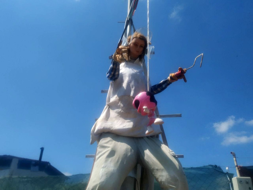 Sivas'ta kargaları korkutmak için bahçesine dikti ama gören herkes korkuyor - Resim: 1