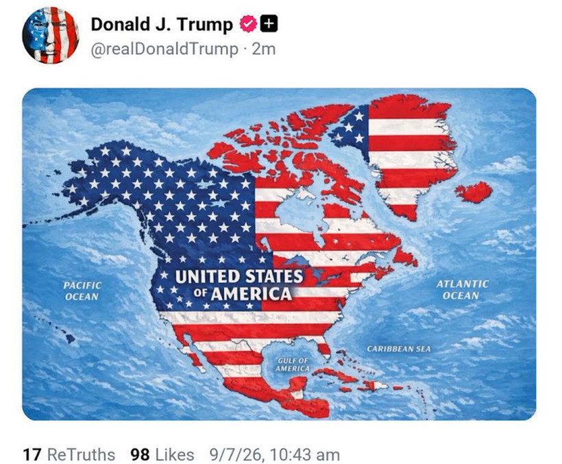 Trump, Kanada, Meksika ve Grönland'ı "ABD toprağı" olarak gösteren görsel paylaştı - Resim: 0