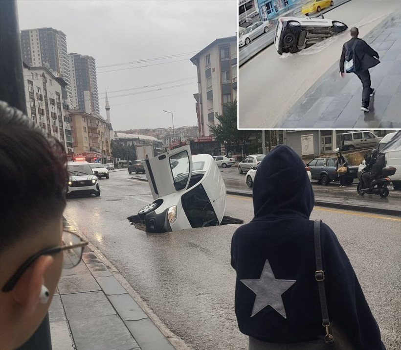 Sağanak fena vurdu Ankara adeta göle döndü! Çöken yol otomobili böyle yuttu - Resim: 3