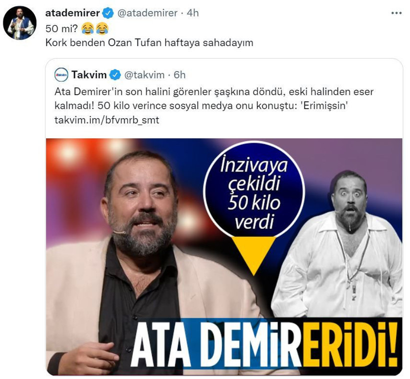'Ata Demirer 50 kilo verdi' haberlerini ti'ye aldı Fenerbahçeli Ozan Tufan'a 'zayıflama' göndermesi - Resim: 4