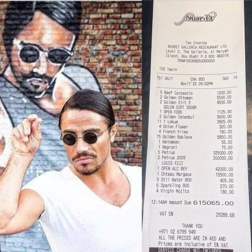 Nusret 3.1 milyon TL'lik hesap fişini paylaştı olay oldu! Bakın o yemeği kim yemiş! - Resim: 1