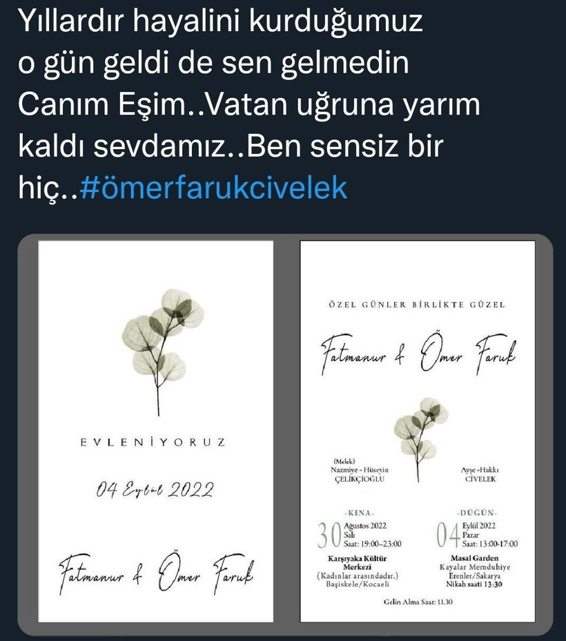 Şehit olmasaydı dün düğünü olacaktı davetiye paylaşan nişanlısının yazdıkları yasa boğdu - Resim: 1