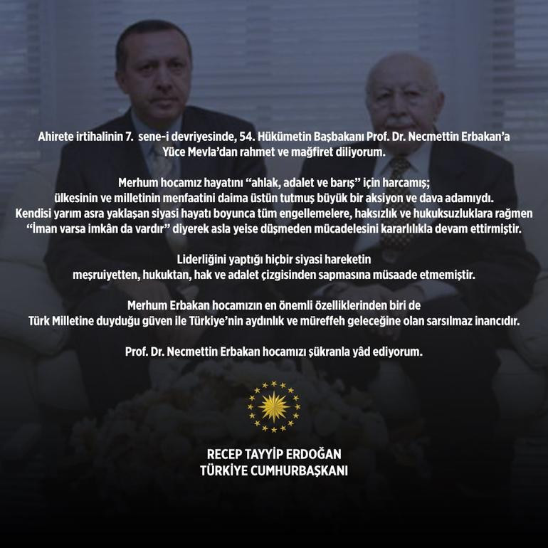 Cumhurbaşkanı Erdoğan'dan Erbakan mesajı - Resim: 0